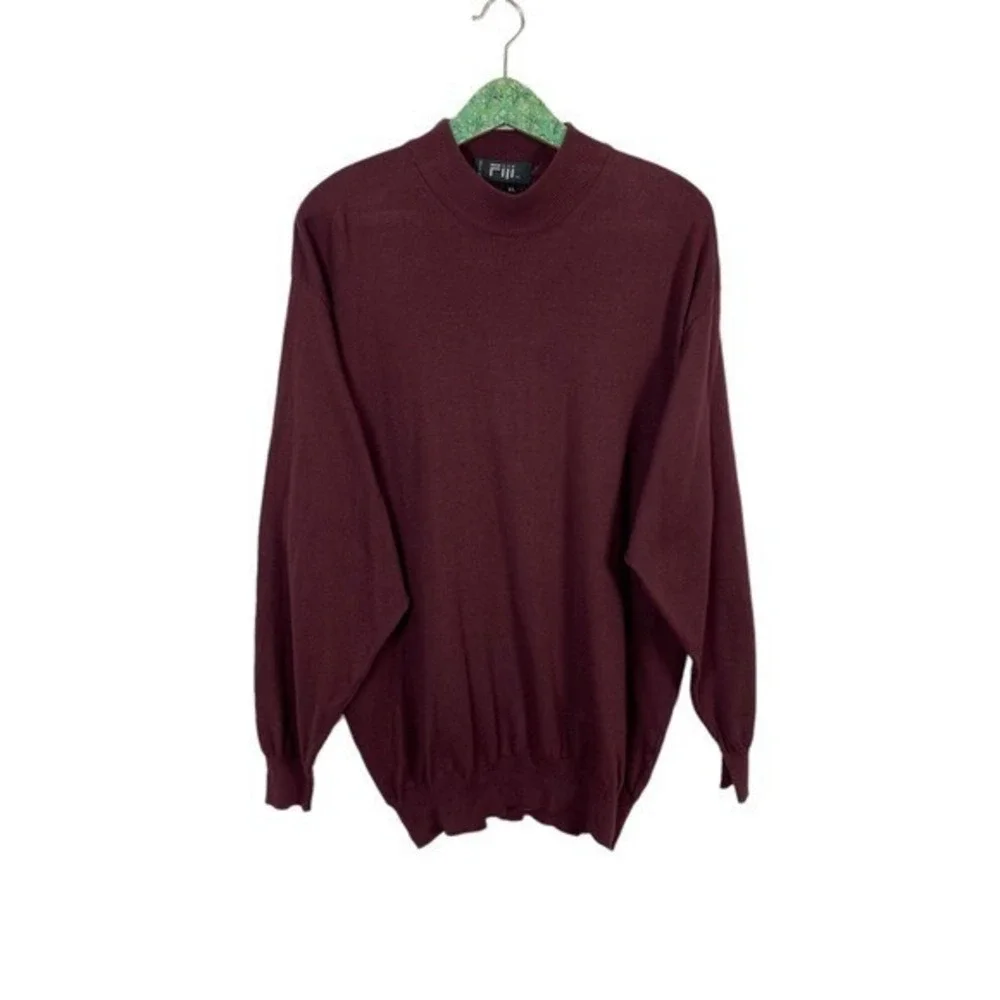 Fiji‎ Made In Italy Burgundy Knit Sweater Pullover XL Luxury Designer Vintage